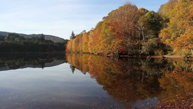 Autumn colours reflected in Loch Faskally Pilochry Scotland
