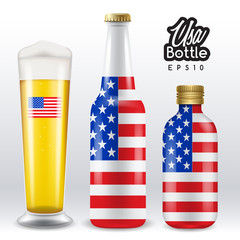 World flag wrapping on beer bottle : USA : Vector Illustration