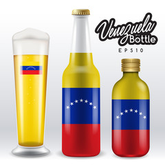 World flag wrapping on beer bottle : Venezuela : Vector Illustration