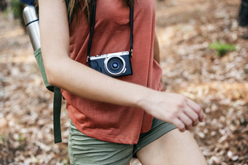 Girl Walking Exploring Outdoors Camera Concept