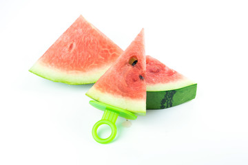 Slices of watermelon on white background
