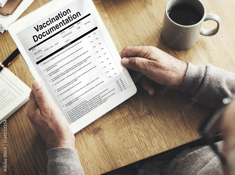 Aufkleber vaccination documentation application form concept