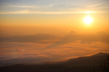 Sunrise and mist at Phu Kradung National Park, Thailand