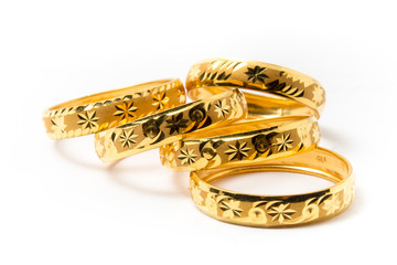 Gold Rings Isolated on White Background