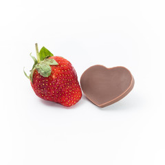 Heart Shaped Chocolate and Strawberry on white background