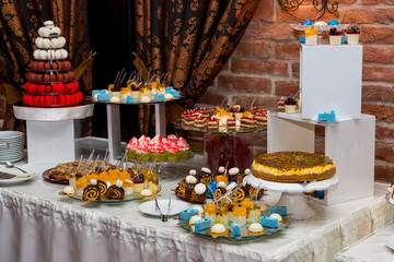 Beautifully decorated banquet catering with candy bar