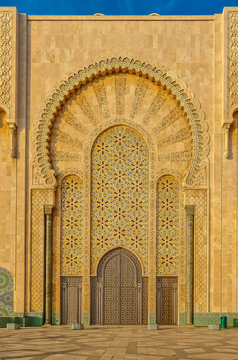Ornate gates of a Moroccan mosque of Hassan II in Casablanca Morocco