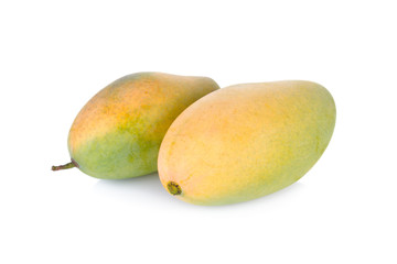 unpeeled fresh ripe mango on white background
