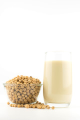 milk with soy beans on white background