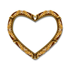frame in the shape of heart gold color with shadow