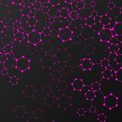 Abstract hexagonal molecules, molecular structure of DNA, geometric background