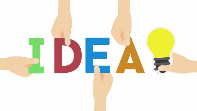 IDEA - people hold letters and light bulb flat design with alpha channel
