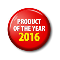 Bright red button with words 'Product of the year 2016'