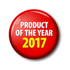 Bright red button with words 'Product of the year 2017'