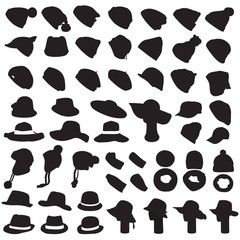 Set of winter caps, hats and other headgear