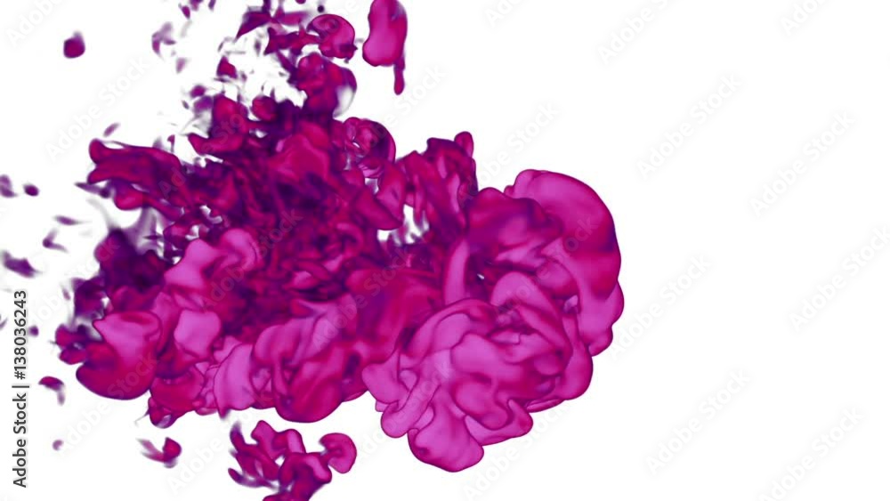 Poster magenta ink in water move in slow motion with alpha mask. vfx cloud of ink or smoke for transitions,