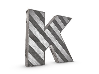 Uppercase Letter K - heavy iron extruded letter on white background