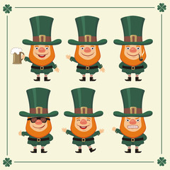 Set isolated Saint Patrick in different poses. Collection Saint Patrick in cartoon style.