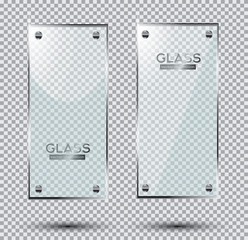 Two Glass Plates with Steel Rivets Isolated On Transparent Background.