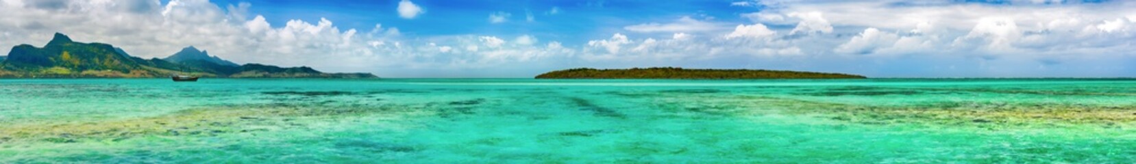 Fototapeta na wymiar View of a sea at day time. Mauritius. Panorama