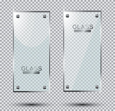 Two Glass Plates with Steel Rivets Isolated On Transparent Background.