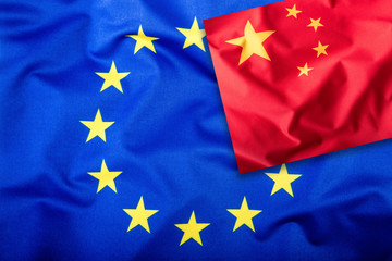 Flags of the China and the European Union. China Flag and EU Flag. Flag inside stars. World flag concept.