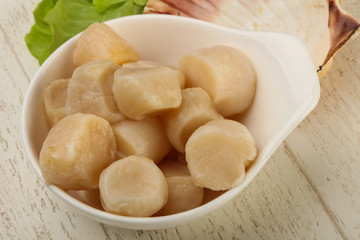 Raw scallops heap