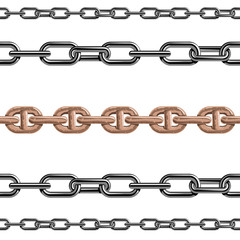 Chains link strength connection vector seamless pattern of metal linked parts and iron equipment protection strong sign shiny design background.