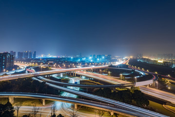 Aerial View of Suzhou overpass at Night in China.