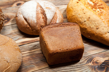 Bread on a rustic wooden background