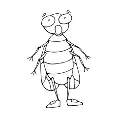 Circuit flies in cartoon style. A sketch of the insect. Vector isolated image. The emotion of fear, surprise.