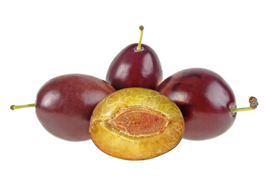 Group of plums isolated on a white background