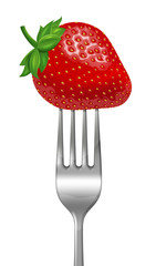 Strawberry on a steel fork. Vector illustration.