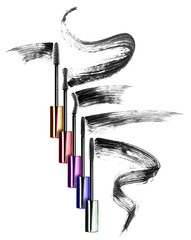 Set of mascara brushes with different mascara strokes, isolated on white background
