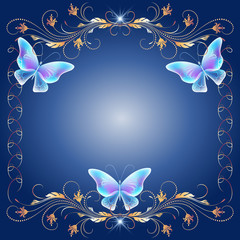 Obraz na płótnie Canvas Golden frame with transparent butterflies