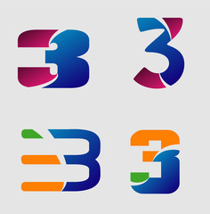 Obraz premium Number three 3 logo vector set 