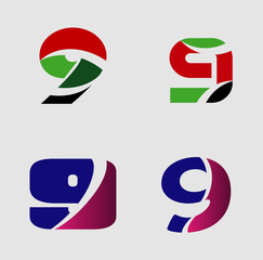 Number 9 logo. Vector logotype design set

