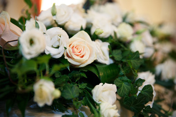 Obraz na płótnie Canvas Wedding flowers bridal bouquet. Romantic blooming decor, decoration banquet.