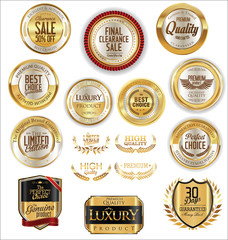 Golden shields laurel wreaths and badges collection 