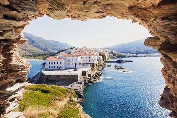 Beautiful view at Chora, the capital of Andros island, Cyclades, Greece