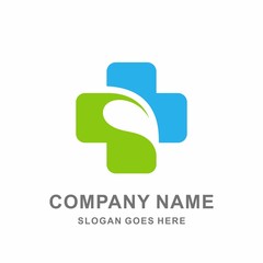 Medical Pharmacy Geometric Cross Herbal Green Leaf Hospital Clinic Business Company Stock Vector Logo Design Template 