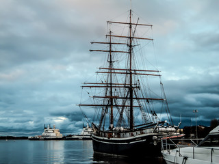 Fototapeta na wymiar Ship in harbour of Helsinki at the evening
