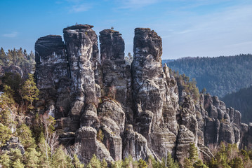 Sandsteinfelsen als Finger im Elbsandsteingebirge in der sächsischen Schweiz in Deutschland 