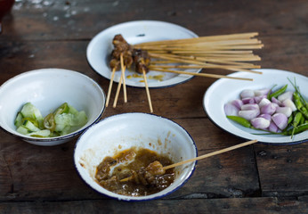 Beef satay food must taste when visiting Chiang Mai, Thailand.