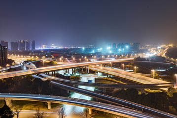 Fototapeta na wymiar Aerial View of Suzhou overpass at Night in China.