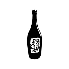 A bottle of wine. Doodle, sketch, hand drawing. Vector illustration