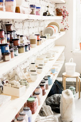 workshop production of ceramic tableware product painting