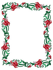 Color bouquet of flowers (lily) using traditional Ukrainian elements. Border pattern.