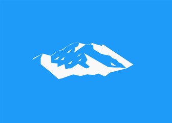 Snow mountains peak (Denali) logo. Mount McKinley. Blue background.