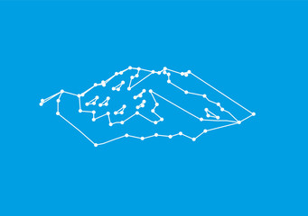 Image snow mountains peak (Denali) logo. Mount McKinley. Lines and points art. Blue background.